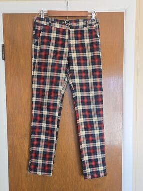 Hot & Delicious Plaid Pixie Ankle Pants Red Navy Cream Women’s M